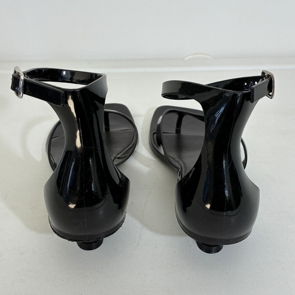 Jeffrey Campbell Black Gummy-THG Ankle Wrap Kitten Heel Jelly Thong Sandals Sz 9 - Picture 5 of 9